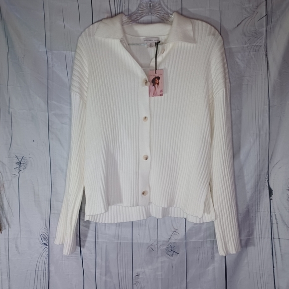 Sincerely Jules Off White Ribbed Button-Up Cardigan NWT - Picture 1 of 13